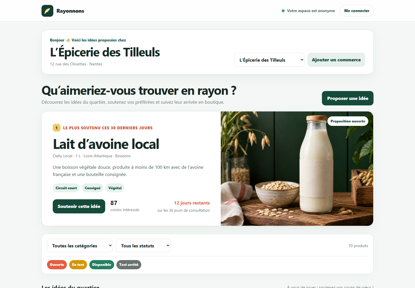 Écran réel de la démonstration Rayonnons